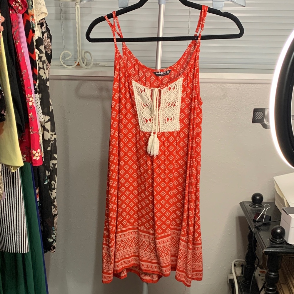 Indulge Vibrant Orange Tunic with Cream‎ Lace Detail